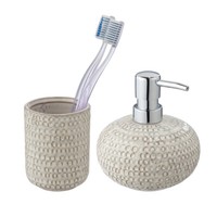Wenko 2Er-Set Bad Accessoires Pergole Beige Zahnputzbecher Seifenspender
