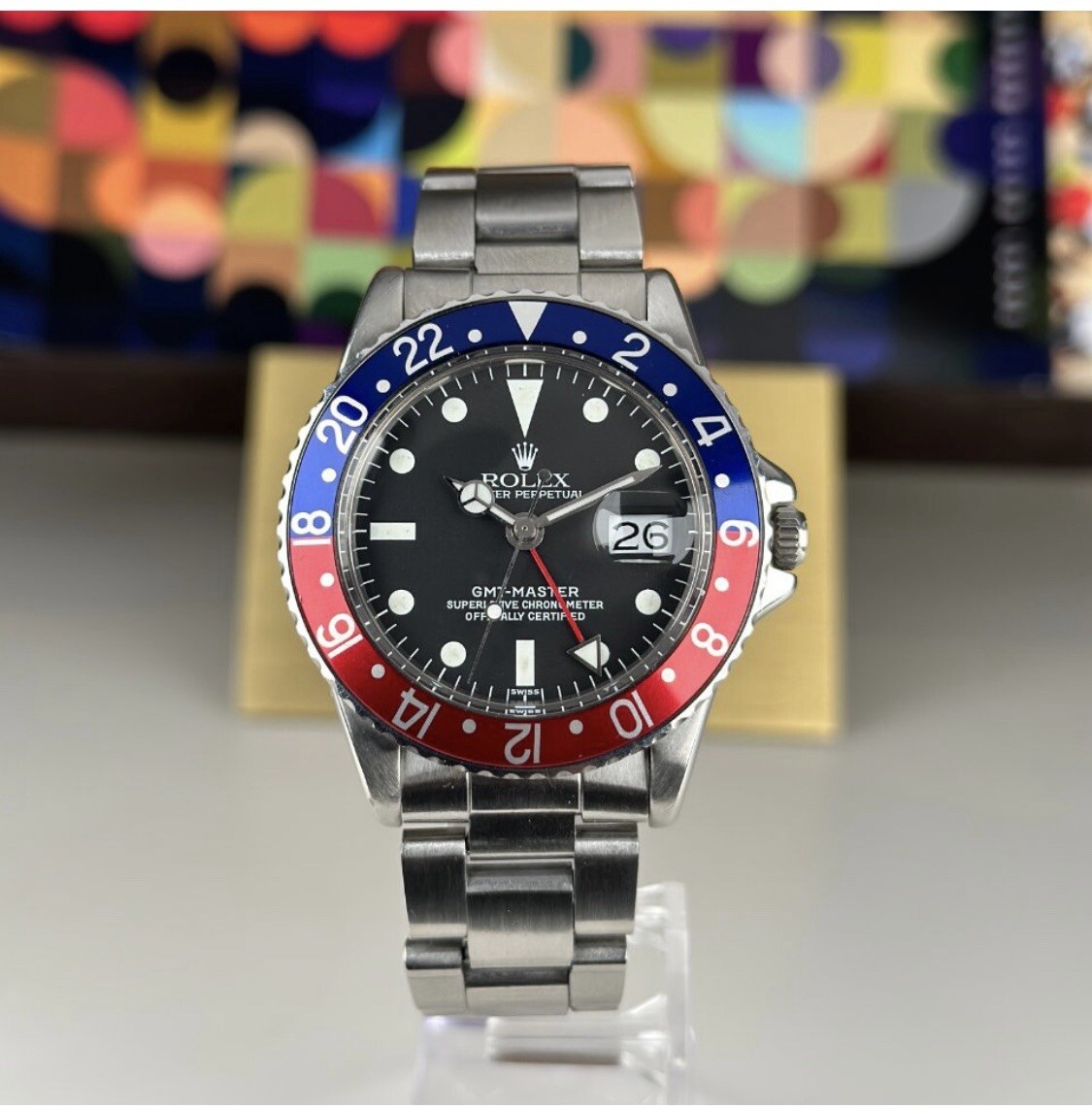 Rolex GMT-Master 1675 Silver Oyster Bracelet with Blue and Red