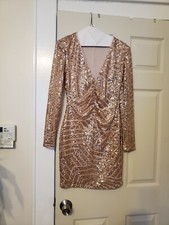 Womens Boutique Sequin Panelled holiday Dress peach/nude US size 0 NWT 