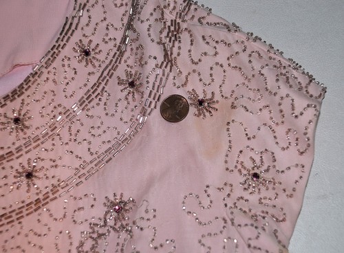 VTG 50's 60's Crepe Beaded Top Shell Tank SM/MED Metal Zipper Lined Blush Pink - Picture 8 of 11