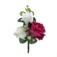 Artificial Wedding Flowers, Triple Foam Rose Buttonhole Corsage, 40+ Colours