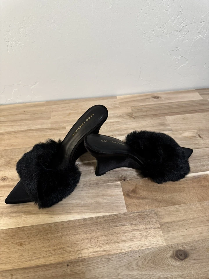 Sandalia de cuña de piel Good American para mujer talla US 9,5 negra precio de venta sugerido por el fabricante 195 USD Foto 2 de 4