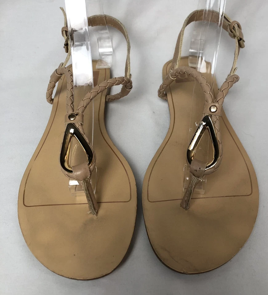 Sandalias planas de tanga Dolce Vita talla 8,5 cuero trenzado beige correas al tobillo hebilla Foto 2 de 4
