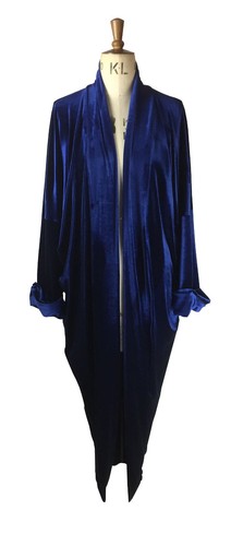 Baylis Knight Blue Velvet Duster Coat Oversize Boho Retro Festival opera  - 第 1/2 張圖片