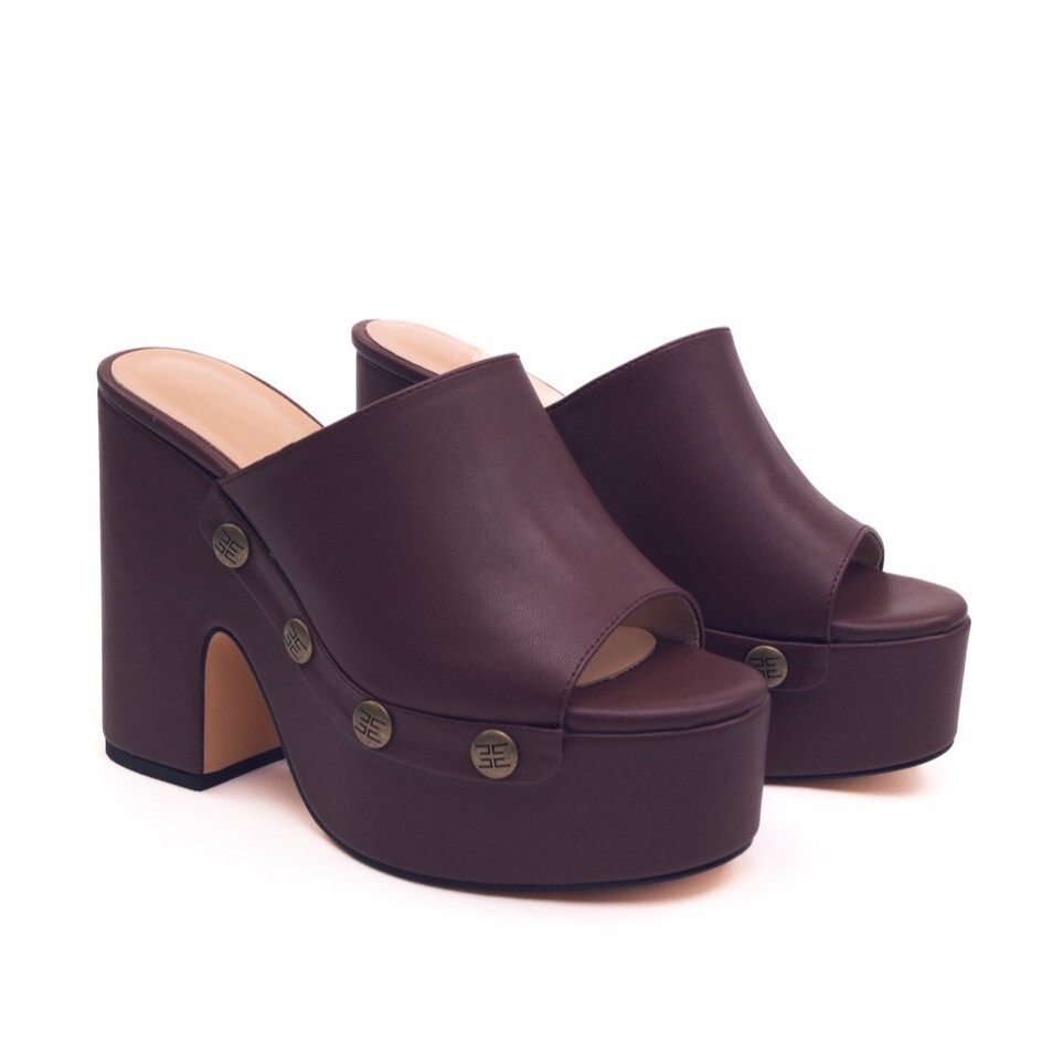 Slippers Womens Summer Leather Shoes Slippers High Chunky Heels Platform Shoes-image