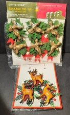 BRITE STAR VINTAGE HOLIDAY ACCENT TIE ONS HONG KONG DEER CHARUBS HOLLY