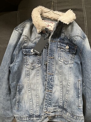 True Religion Denim Jacket with Faux Fur Collar - Size L | eBay