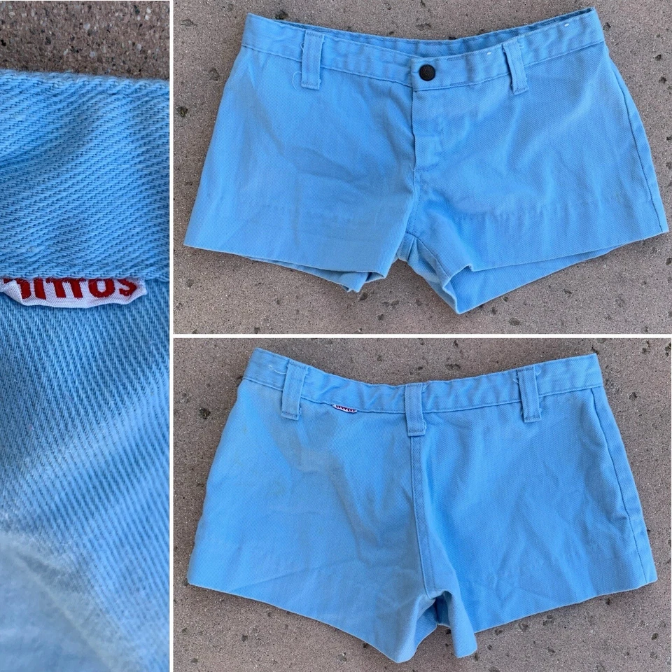 Pantalones Cortos De Colección Dittos Pantalones Cortos Azul Claro Pantalones Calientes Años 70 Años 80 Talla 29 Foto 3 de 4