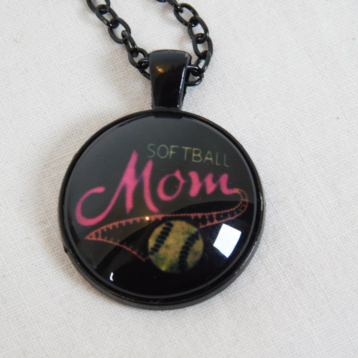 Softball Pink And Black Necklace Softball Mom Pink Black Ball