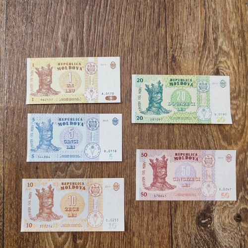 Moldova banknotes set paper money 1-5-10-20-50 lei UNC - Picture 1 of 4