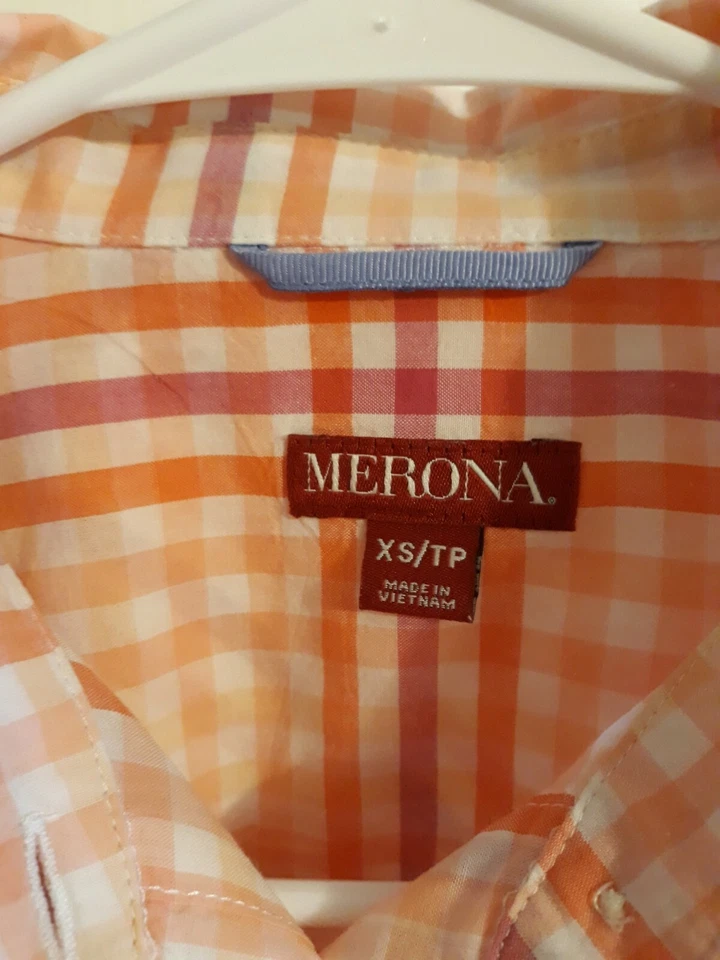 Camisa Mujer MERONA Talla XS/TP Manga Larga Rosa Cuadros 100% Algodón con 2 Bolsillos Foto 3 de 4