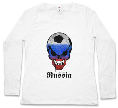 RUSSIA RUSSIAN FOOTBALL SKULL FLAG DAMEN LANGARM T-SHIRT Fan Hooligan