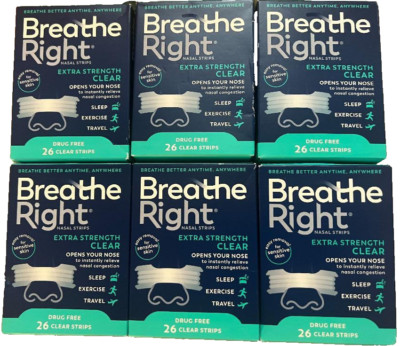 156 BREATHE RIGHT NASAL STRIPS, EXTRA STRENGTH CLEAR~SENSITIVE SKIN ~6 x 26 CT~