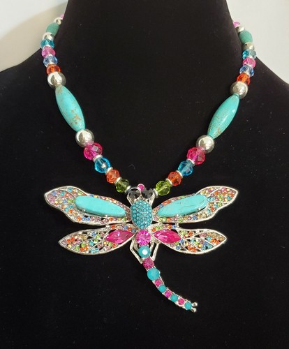Pendientes de pulsera de cristal turquesa estrás libélula único en su tipo - Imagen 7 de 8