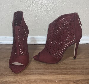 maroon peep toe booties