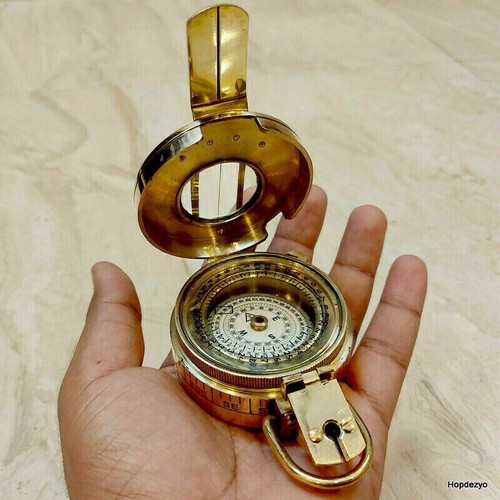 Brass Shinny Finish Nautical Antique Military Compass Vintage Maritime Compass - Foto 2 di 4