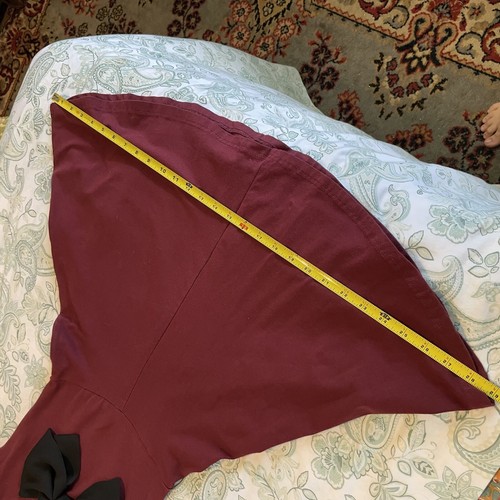 S H&M DIVIDED Skater Sun Dress Fit Flare A Line Maroon Burgundy Black Bow Front - Picture 9 of 11