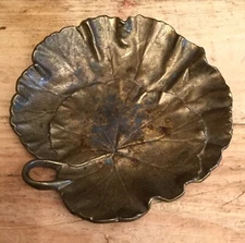 Vintage Brass Art Deco Ashtray GERANUIM By Cambron Floral Design Collectible