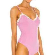 BCBGeneration Pink Rib Knit Bodysuit with Daisy Trim XS