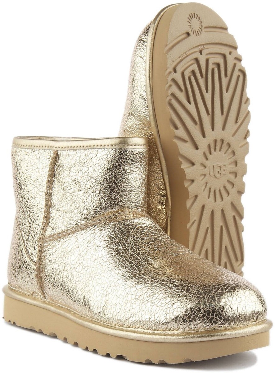 UGG CLASSIC MINI METALLIC SPARKLE GOLD LEATHER SHEEPSKIN