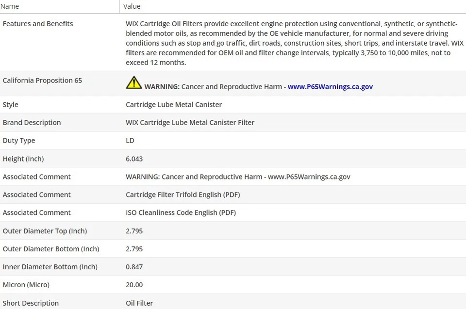 Filtro de aceite de motor OEM WIX para MERCEDES-BENZ S500 1994-1999 V8-5,0 L Foto 3 de 4