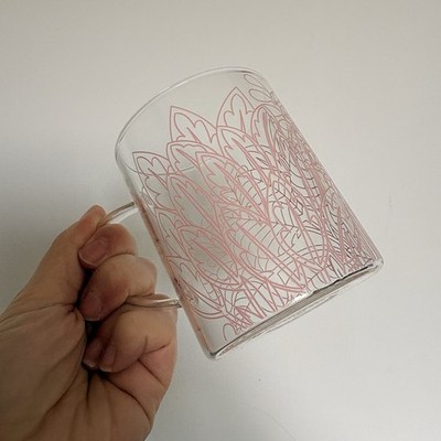 Super Rare Starbucks Clear Glass Mug with Pink Botanical Design 12oz 2018 VGC