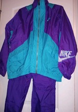 Vintage 90s Nike Windbreaker Track Suit 10-12 M Jacket Pant Set Purple Teal Wome
