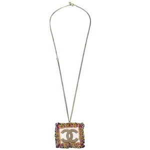 Authentic Chanel Square Cc Pendant Metal Gold Gold_Plated Necklace Jewelry