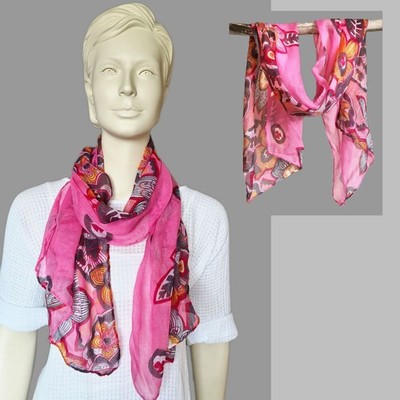 Sommer Schal Halstuch Tuch Loop  -  Rosa Blumen Print