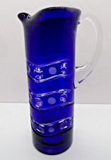 Ajka? Crystal Cobalt Blue Pitcher Cut Clear 11-3/4" Tall