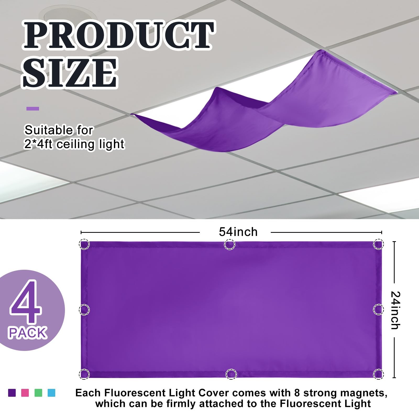 4 Pcs 54 x 24 Inch Fluorescent Light Cover for 4 x 2 Feet Ceiling Light Magne...