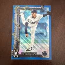 2025 Topps Holiday Blue Metallic Glitter #H159 Yoshinobu Yamamoto Dodgers