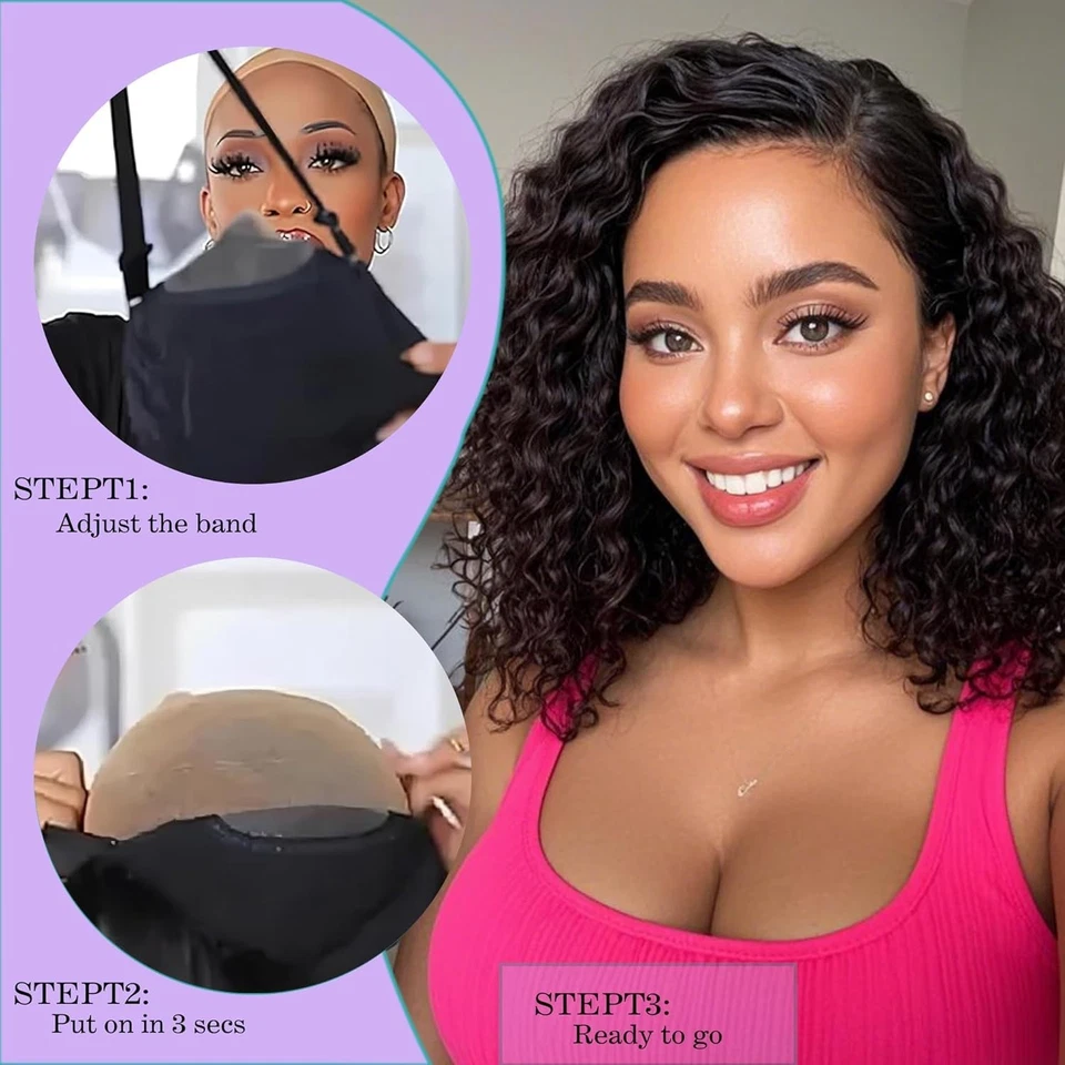 Wear and Go Bob Wig Human Hair Curly Glueless Wig Pre Plucked 4x4 Lace FrontWig - Image 3 of 4