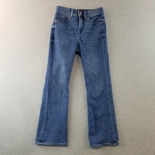 Express Jeans Women's Sz 2 Blue Wash Cropped Flare High Rise Stretch Fit Fire