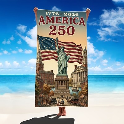 Oversized Beach Blanket with Statue of Liberty and Vintage Scenery Pattern, Abs