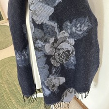 NEW Blue Floral Reversible Acrylic Scarf Wrap 30  W x 72  L w Fringe