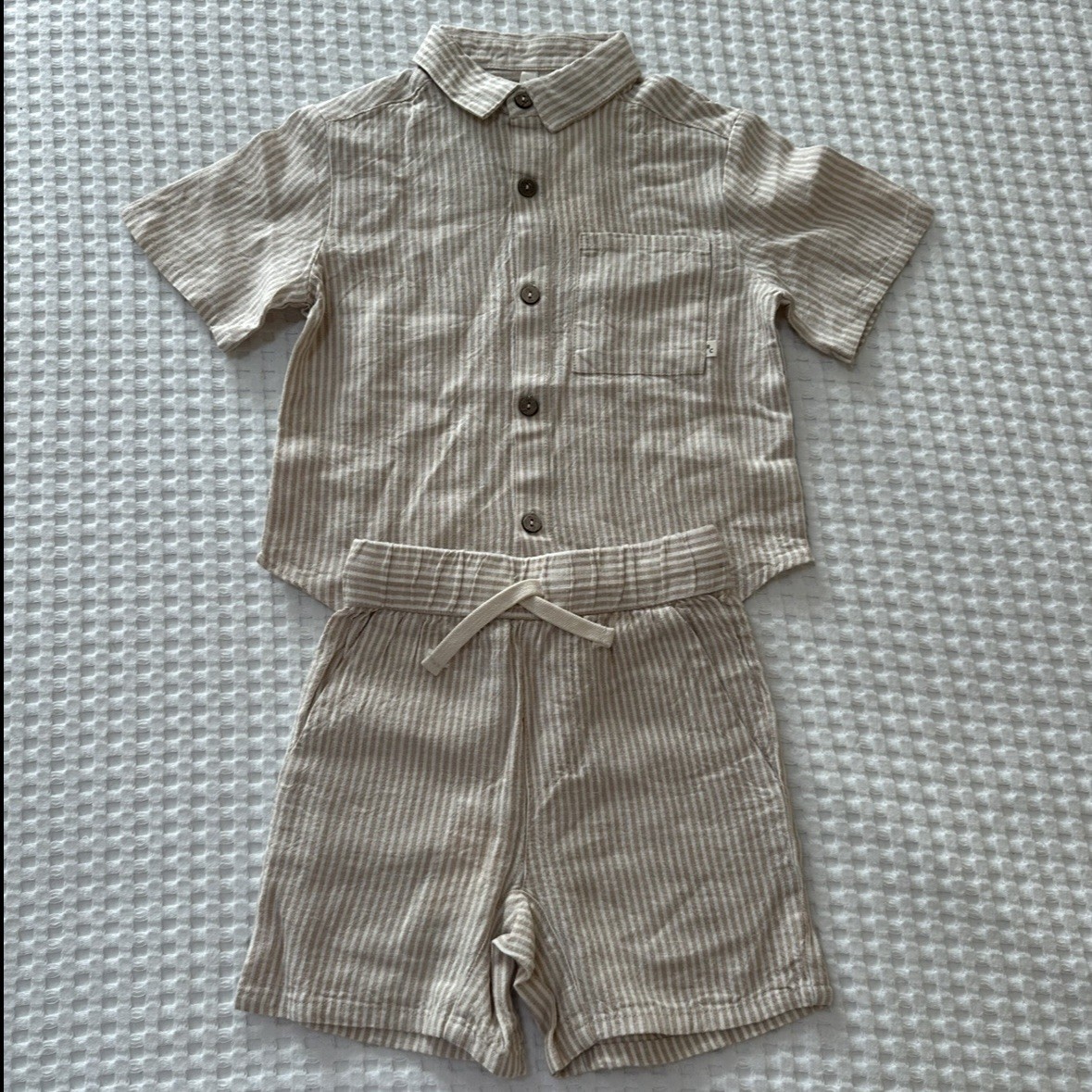 Rylee And Cru Striped Linen Casual Lounge Set Ecru Boys Size 2-3y NWT