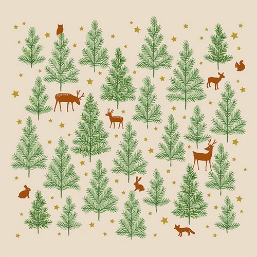 20 Servietten Tiny Forest Hirsche Tiere Wald GrüN BäUme Herbst Beige 33X33Cm-image