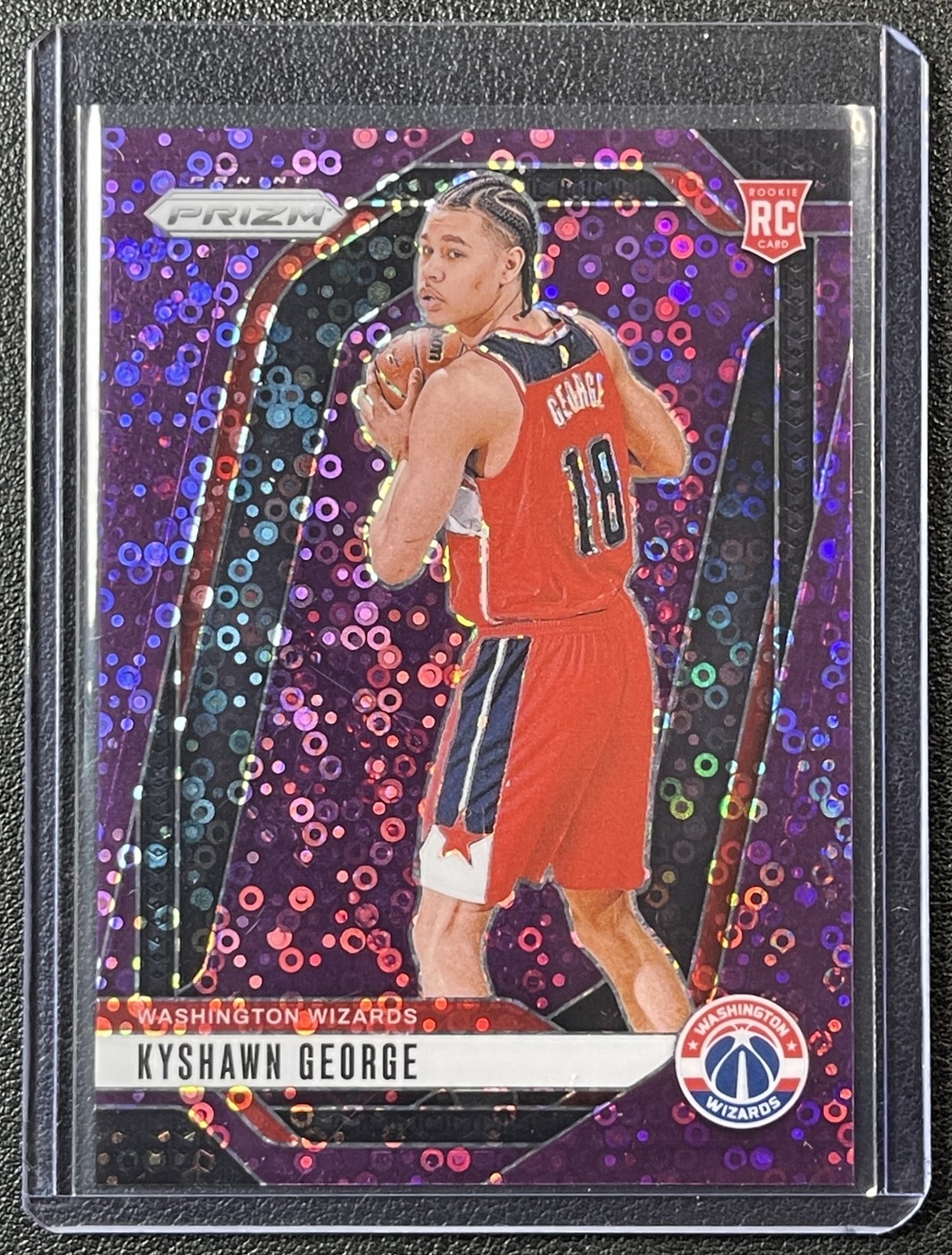 KYSHAWN GEORGE 2024-25 PANINI PRIZM #257 ROOKIE FAST BREAK PURPLE 73/75 WIZARDS