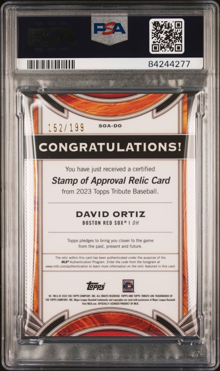 2023 TOPPS TRIBUTE STAMP OF APPROVAL RELIC [#152/199] #SOADO DAVID ORTIZ PSA 9 view 2