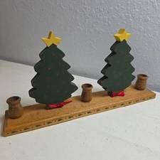 Vintage Wooden Christmas Trees Candlestick Holder Vintage Farmhouse Holiday
