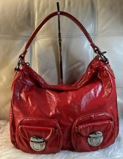 Vintage Marc Jacobs Bag Red Hobo Double Pockets Patent Leather Soft Free Ship!