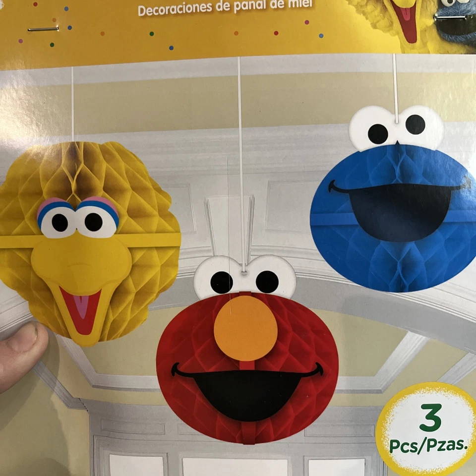 Nuevo 2-JUEGOS DE DECORACIONES COLGANTES DE PANAL CALLE SÉSAMO Elmo Big Bird Cookie Foto 3 de 4