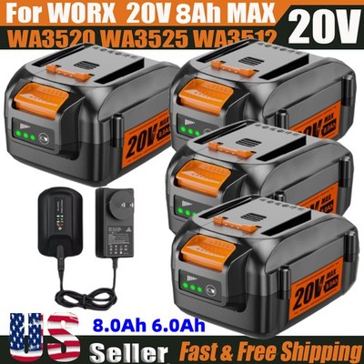 1-4X For WORX 20V 8.0Ah 6.0Ah Extend Lithium Battery 20V WA3520 WA3525 WA3575