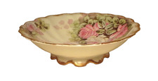 c1910 GUERIN-POUYAT Limoges HIGHLY DECORATED ROSES scalloped BOWL -BAWO DOTTER