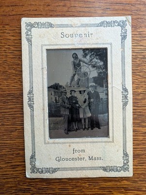 Man at the Wheel Statue Gloucester 1930s Souvenir Photo Mass Navy Officer Women