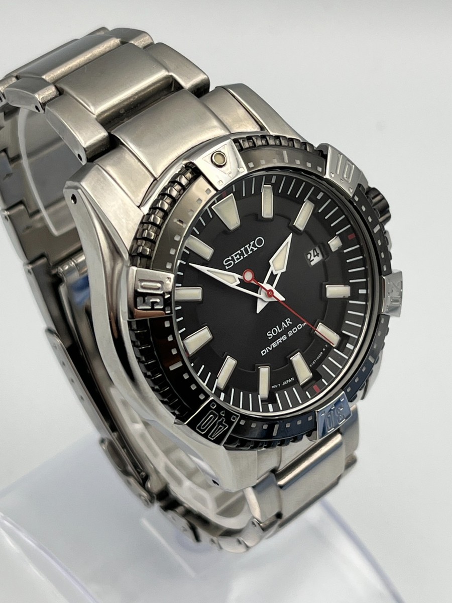SEIKO V157-0AS0 Solar Diver's Black Dial Quartz Watch Japan w