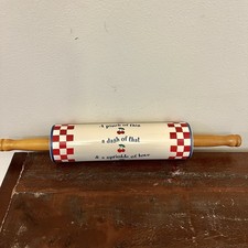 Vintage Ceramic Rolling Pin Wood Handles Cherries Farmhouse Cottagecore Decor
