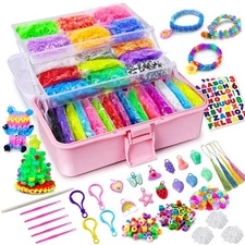 ROSHUKG 45 Colours Rubber Band Bracelet Kit with 3 Layer Container, DIY pink