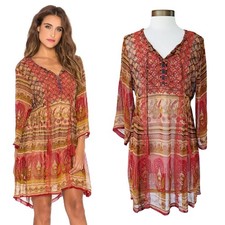 RAGA x Revolve Athena Tunic Mini Dress Embroidered Sheer Fall Floral Size Small